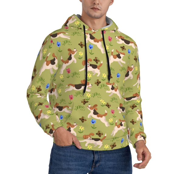 Bingfone Running Beagle Men's Drawstring Hoodie Long Sleeve Pocket Sweatshirts-Medium