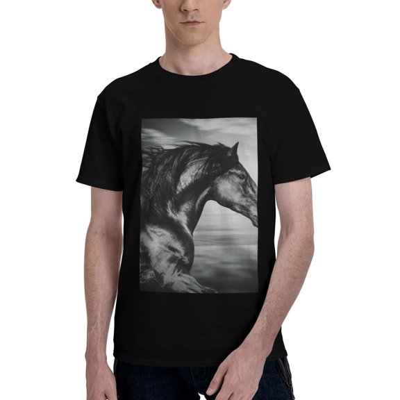 Bingfone Running Horse Men'S Loose Fit Short-Sleeve Pocket T-Shirt