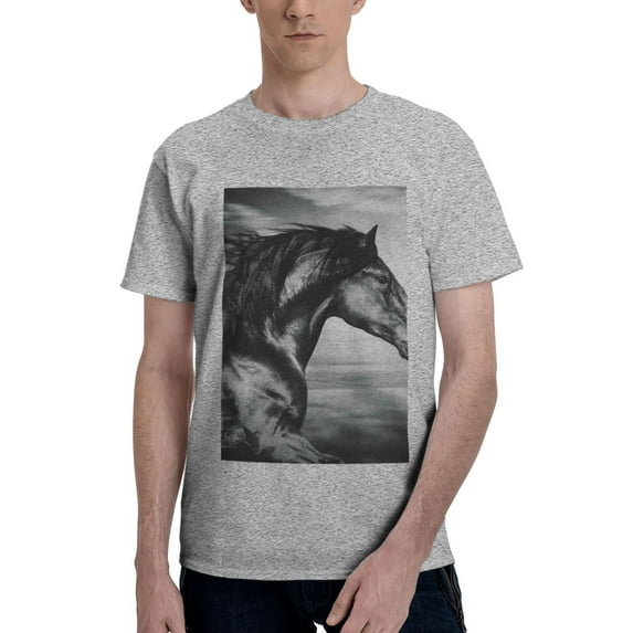 Bingfone Running Horse Men'S Loose Fit Short-Sleeve Pocket T-Shirt