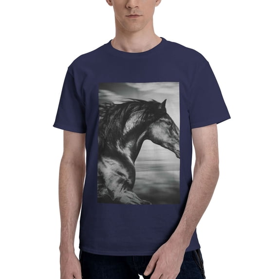 Bingfone Running Horse Men'S Loose Fit Short-Sleeve Pocket T-Shirt