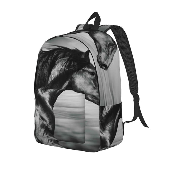 Bingfone Running Horse Print Canvas College Laptop Backpack, Large Capacity Lightweight College Bookbag Casual Daypack-Small