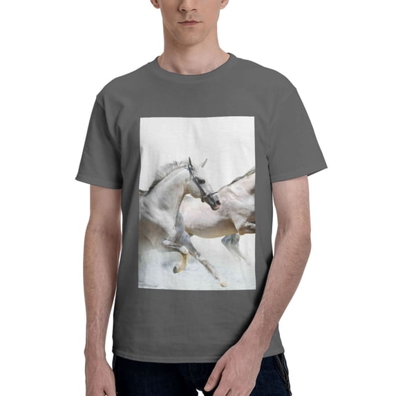 Bingfone Running White Horses Men'S Loose Fit Short-Sleeve Pocket T-Shirt