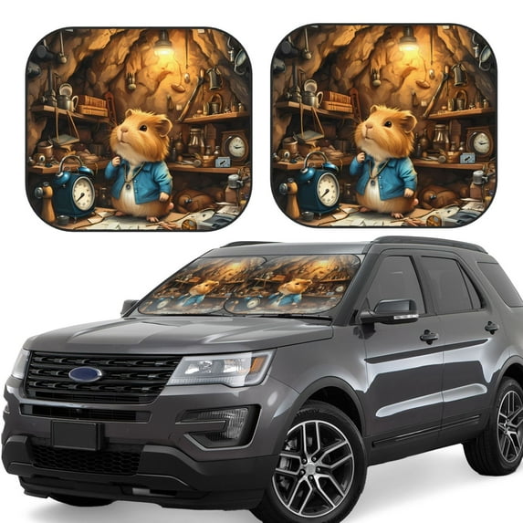 Bingfone Scientist Guinea Pig Windshield Sun Shade 2-Piece Foldable Car Front Window Sunshade for Most Sedans SUV Truck - Medium