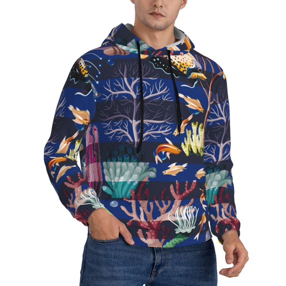 Bingfone Sea Inhabitans And Herb Men'S Drawstring Hoodie Long Sleeve Pocket Sweatshirts-Small