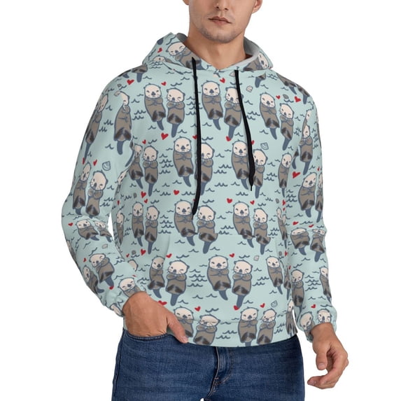 Bingfone Sea Otter Men's Drawstring Hoodie Long Sleeve Pocket Sweatshirts-Large