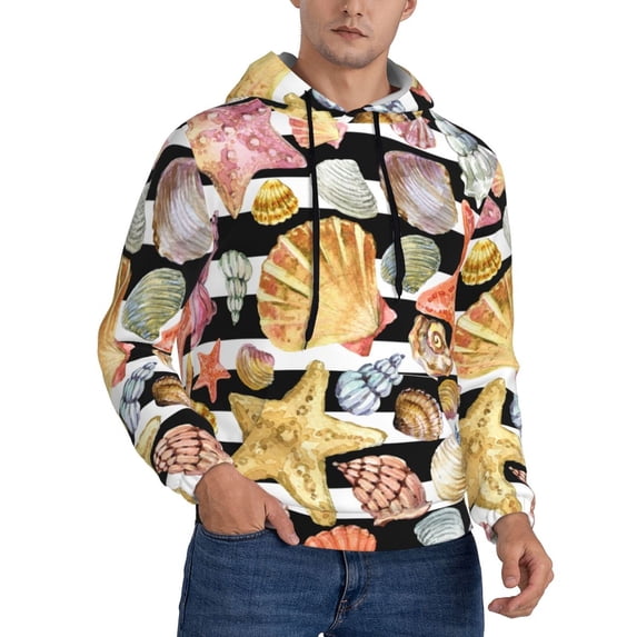 Bingfone Sea Shell Men's Drawstring Hoodie Long Sleeve Pocket Sweatshirts-3X-Large