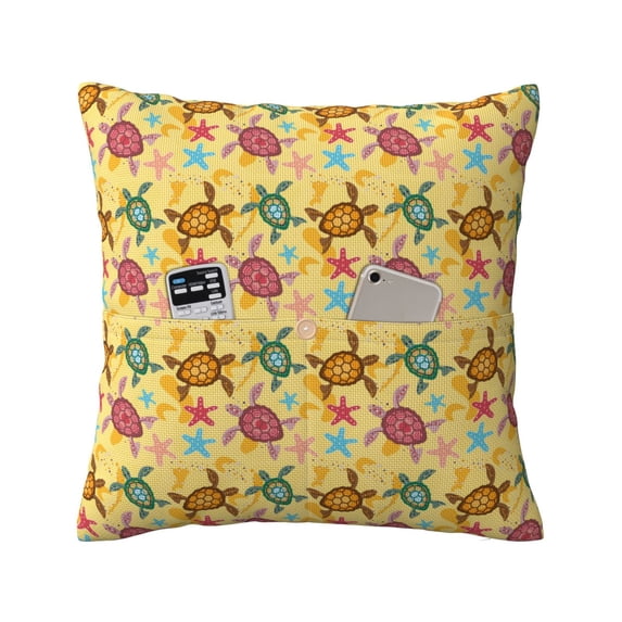 Bingfone Sea and Sand Linen Throw Pillow Covers Cushion Case Pocket Button Vintage Farmhouse Pillowcase-20"x20"