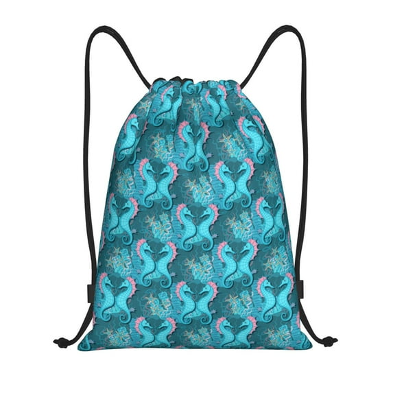 Bingfone Seahorse Drawstrings Backpacks Bags for Men Women Gym Drawstrings Bag-Medium