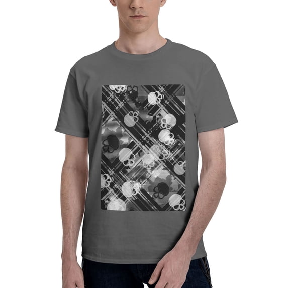 Bingfone Seamless Pattern With Skulls Men'S Loose Fit Short-Sleeve Pocket T-Shirt