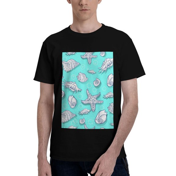 Bingfone Seashell And Starfish Men'S Loose Fit Short-Sleeve Pocket T-Shirt