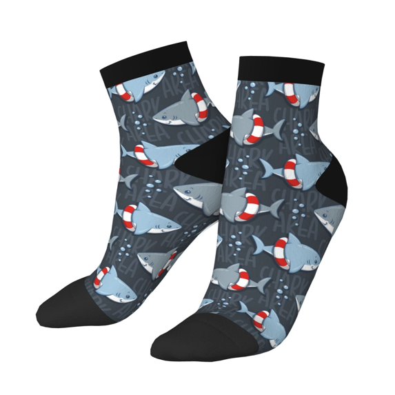 Bingfone Shark Wearing Swim Ring Design Patterned Men's Women's Casual Cotton Socks