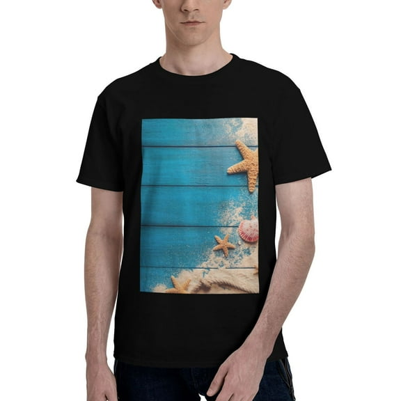 Bingfone Shells And Starfish Men'S Loose Fit Short-Sleeve Pocket T-Shirt
