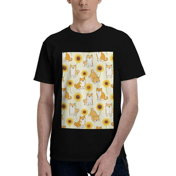 Bingfone Shiba Inu Dog And Sunflower Men'S Loose Fit Short-Sleeve Pocket T-Shirt