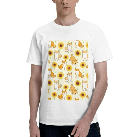 Bingfone Shiba Inu Dog And Sunflower Men'S Loose Fit Short-Sleeve Pocket T-Shirt