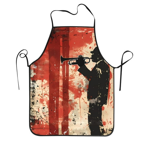 Bingfone Silhouette Trumpet Red Art for Tie-up Apron, Unisex Waterproof and Stain-Resistant Bib Apron for Kitchen Garden Painting