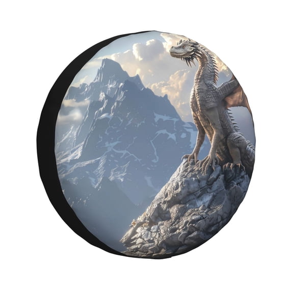 Bingfone Silver Dragon Mountain Peaks Spare Tire Cover Weatherproof Universal Wheel Protectors for RV Camper Travel Trailer SUV Truck-15 inch