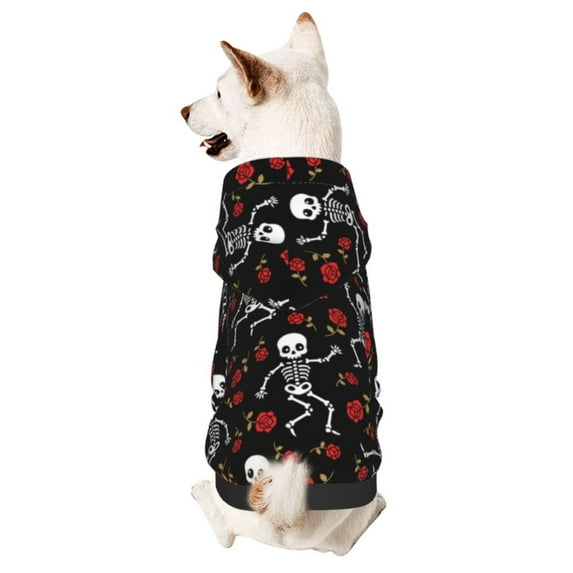 Bingfone Skeleton with Roses Dog Clothes Hoodie, Pet Winter Coat,Puppy Sweatshirts for Small Dogs Boy Girl,Suitable for All Breeds-X-Small
