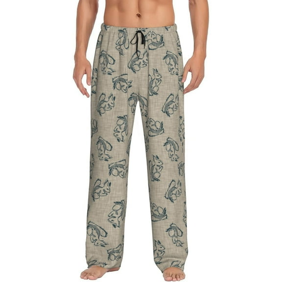 JUNZAN Sketch Squirrels Linen Men's Pajama Pants Sleepwear Pants PJ Bottoms Drawstring and Pockets-Medium