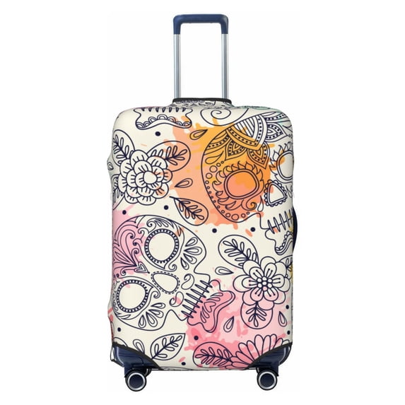 Bingfone Skull And Flowers Luggage Cover Washable Suitcase Cover Protector Anti-Scratch Suitcase Cover Fits 18-32 Inch Luggage (without luggage)
