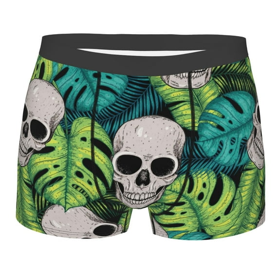 Bingfone Skull And Palm Leaves Men'S Underwear - Casual Stretch Boxer Briefs-Medium