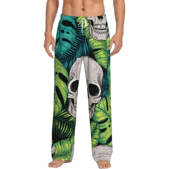 Bingfone Skull And Palm Leaves Mens All Over Print Sleep Pajama Pants-Medium