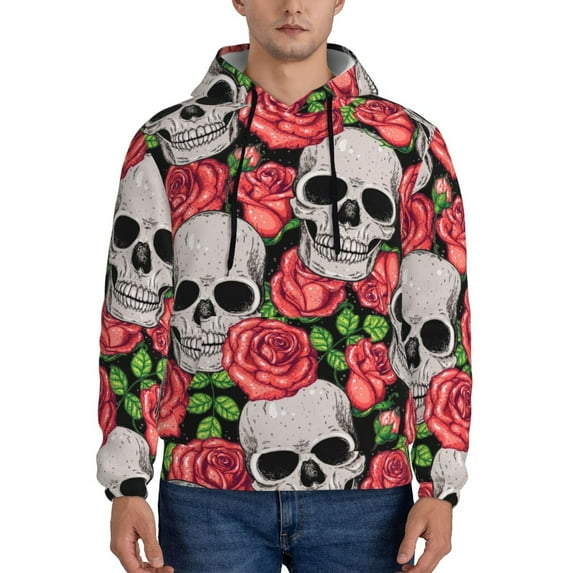 Bingfone Skull And Roses Men'S Drawstring Hoodie Long Sleeve Pocket Sweatshirts-Xx-Large