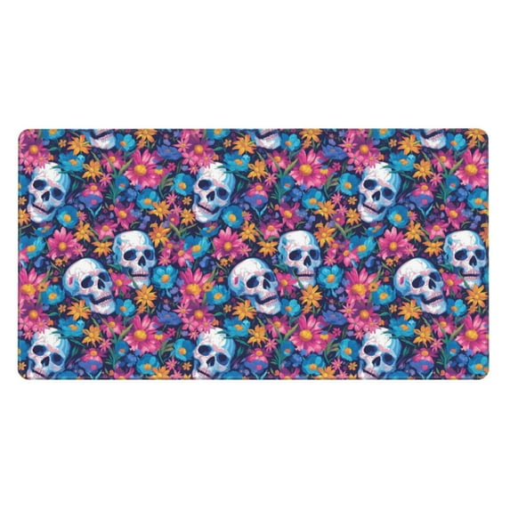Bingfone Skull Daisy Large Gaming Mouse Pad,Extended Desk Mousepad with Stitched Edges,Non-Slip Base,Water Resist Keyboard Pad for Gamer, Office & Home, 29.5 x 16 in