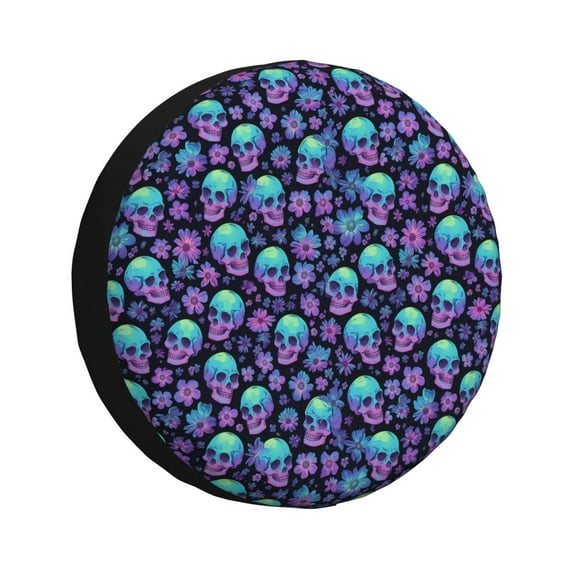 Bingfone Skull daisy Gradient Spare Tire Cover Weatherproof Universal Wheel Protectors for RV Camper Travel Trailer SUV Truck-17 inch