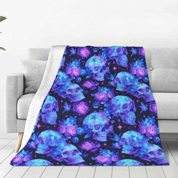 Bingfone Skull flower star sky Print Flannel Fleece Blanket Throw Blanket for Bed,Sofa,Couch,Travel,Camping(80"x60" )