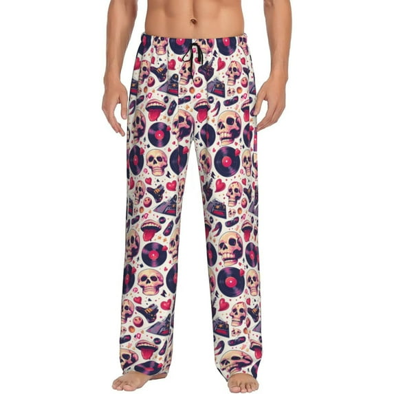 Bingfone Skull lips record Guitar Mens All Over Print Sleep Pajama Pants-Medium