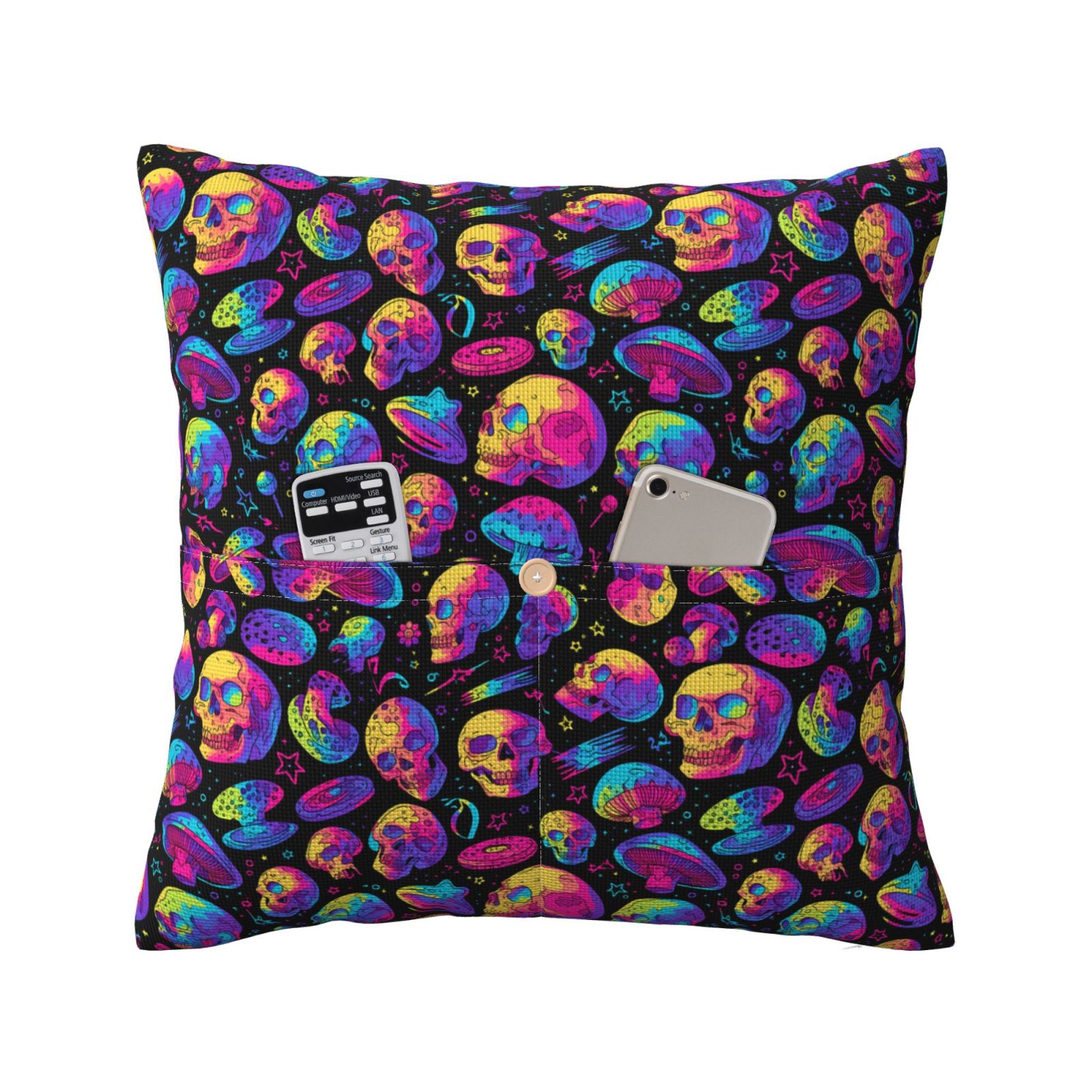 Bingfone Skull rainbow star mushroom Linen Throw Pillow Covers Cushion