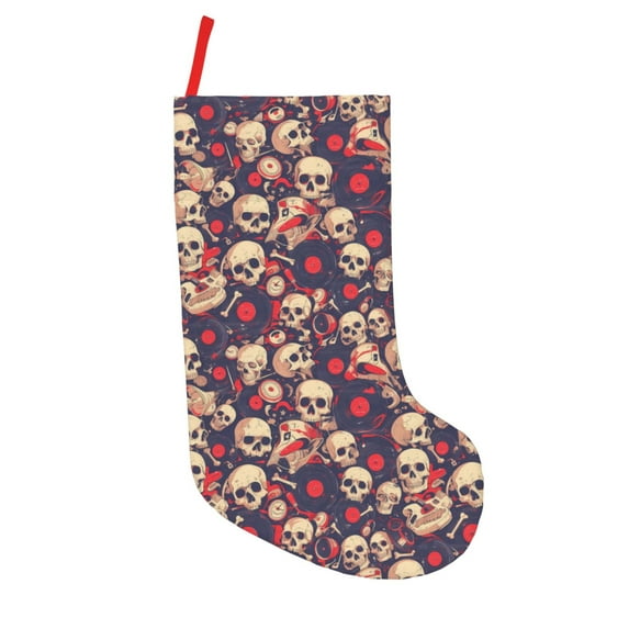 Bingfone Skull rock music record Print Personalized Christmas Stocking - Snowman Design Large 18 inch,Family Holiday Season Decor