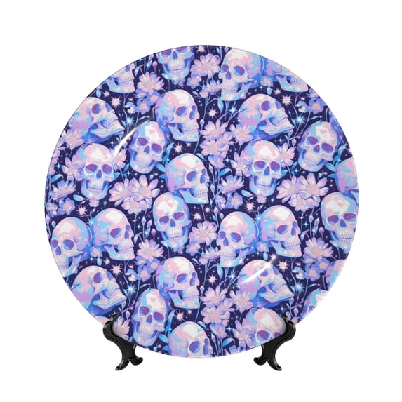 Bingfone Skull star crystal Print Bone China Dinner Decorative Plates,Handmade Ceramic Dinner Plate with Stand for Home Club-10in