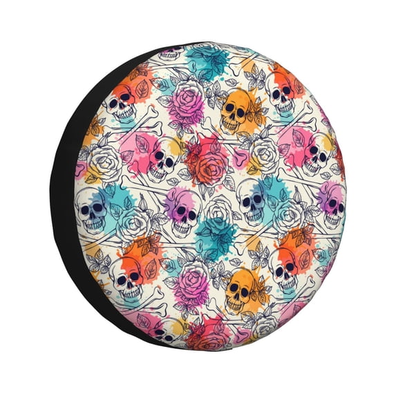 Bingfone Skulls And Roses Spare Tire Cover Weatherproof Universal Wheel Protectors For Rv Camper Travel Trailer Suv Truck-15 Inch