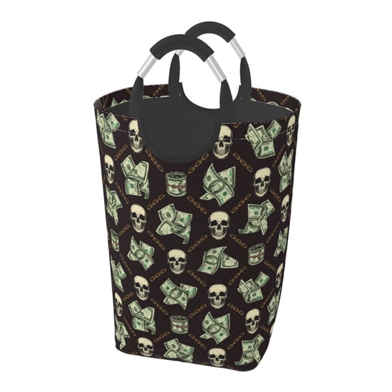 Bingfone Skulls Gold Chains Dollar Laundry Hamper,Large Canvas Fabric Lightweight Storage Basket Toy Organizer Dirty Clothes Collapsible