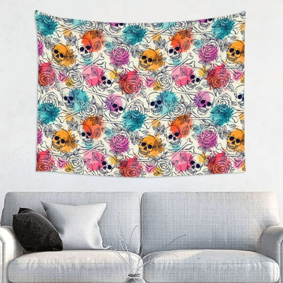 Bingfone Skulls and Roses Tapestry Wall Hanging Decor for Living Room Bedroom Dorm Classroom Office Decor 29x37 Inch