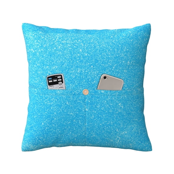Bingfone Sky Blue Glitter Linen Throw Pillow Covers Cushion Case Pocket Button Vintage Farmhouse Pillowcase-18"x18"