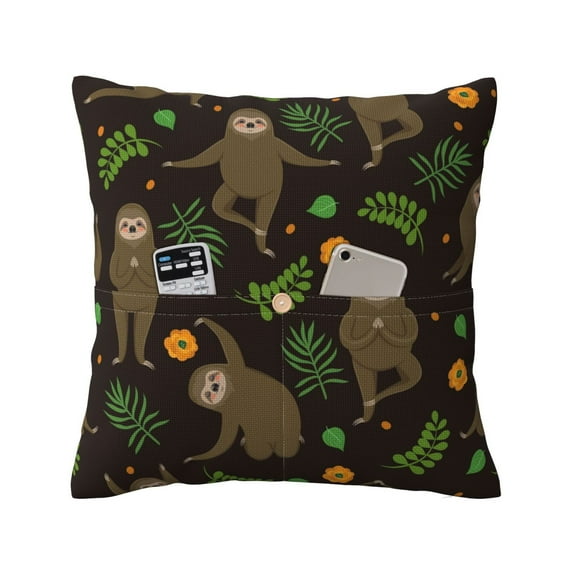 Bingfone Sloth Doing Yoga Linen Throw Pillow Covers Cushion Case Pocket Button Vintage Farmhouse Pillowcase for Sofa Couch Bed 20"x20"