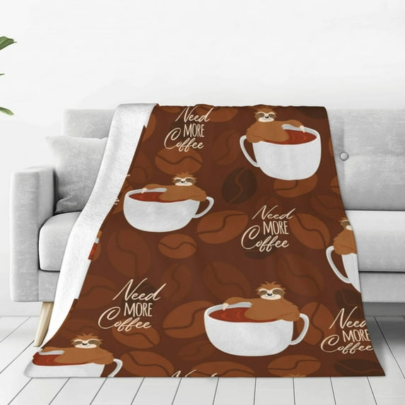 Bingfone Sloths Need More Coffee Print Flannel Fleece Blanket Throw Blanket For Bed,Sofa,Couch,Travel,Camping(40"X30")
