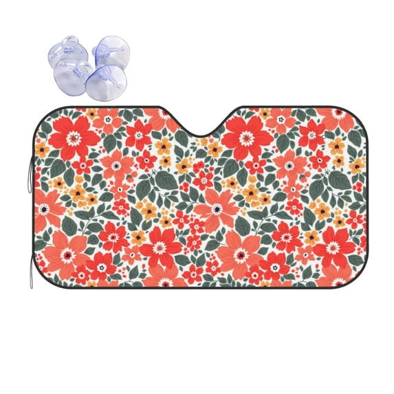 Bingfone Small Coral Red Flowers Car Windshield Sun Shade Protector Keep Your Vehicle Cool Sun Shield Visor Cover Foldable for Car Truck SUV-Small