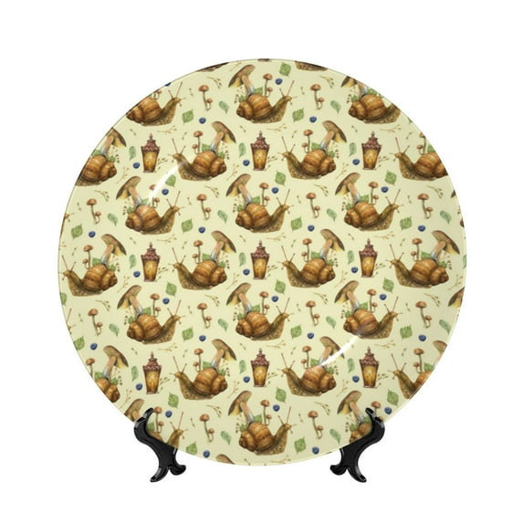 Bingfone Snail With Mushrooms Print Bone China Dinner Decorative Plates,Handmade Ceramic Dinner Plate with Stand for Home Club-7in