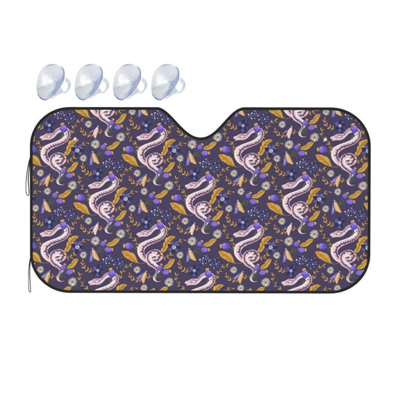 Bingfone Snake And Floral Car Windshield Sunshade,Sun Foldable Sun Shield Sun Visor for Car - Small