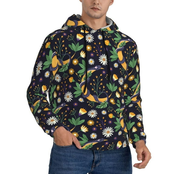 Bingfone Snake And Flower Men's Drawstring Hoodie Long Sleeve Pocket Sweatshirts-Large
