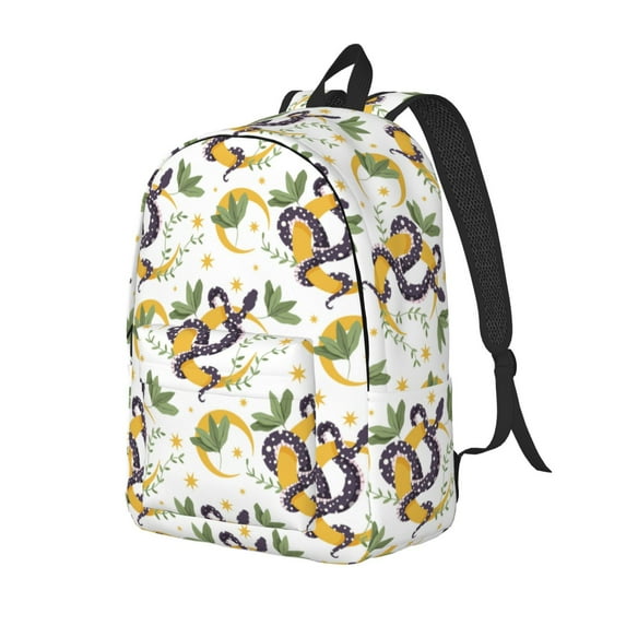 Bingfone Snake And Moon Print Canvas College Laptop Backpack, Large Capacity Lightweight College Bookbag Casual Daypack-Medium