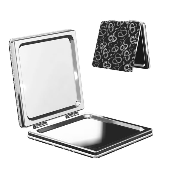 Bingfone Snake Print Compact Vanity Makeup Mirror for Men Women Girls for Pocket Purse Wallet Handbag,Portable Small Handheld Beauty Mirror-Square