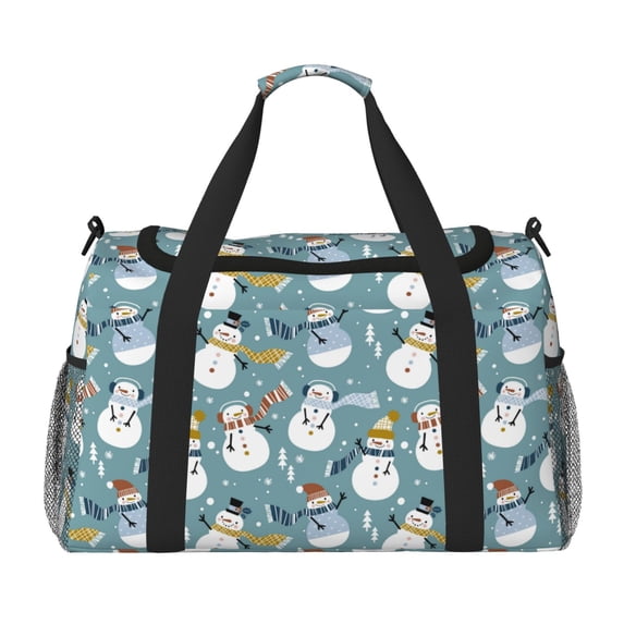 Bingfone Snowflake Scarf Snowman Print Travel Duffel Tote Bag,Waterproof Shoulder Weekender Bag For Women and Men Swim Sports Travel Gym Bag,Foldable and expandable bag Lightweight