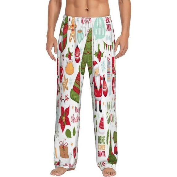Bingfone Snowflakes Santa Claus Mens All Over Print Sleep Pajama Pants-Small