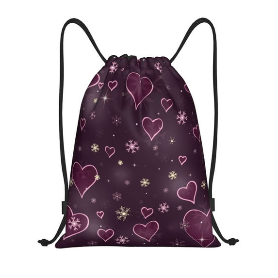 Bingfone Snowflakes and Hearts Drawstrings Backpacks Bags for Men Women Gym Drawstrings Bag-Small