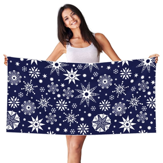 Bingfone Snowflakes2 Oversized 27.7x55 Inches Beach Towel, Super Absorbent Soft Plush Pool Towel, Bath Towel for Travel Sports Pool Swimming Bath Camping Yoga Girls Women Adults