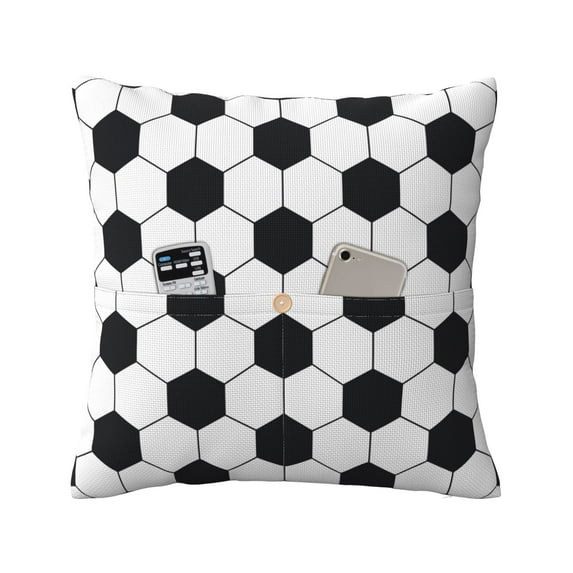 Bingfone Soccer Ball Linen Throw Pillow Covers Cushion Case Pocket Button Vintage Farmhouse Pillowcase-16"x16"